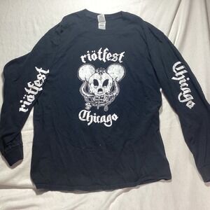 Riot Fest Chicago Long Sleeve Graphic T-Shirt Black Mens Large  Heavy Cotton